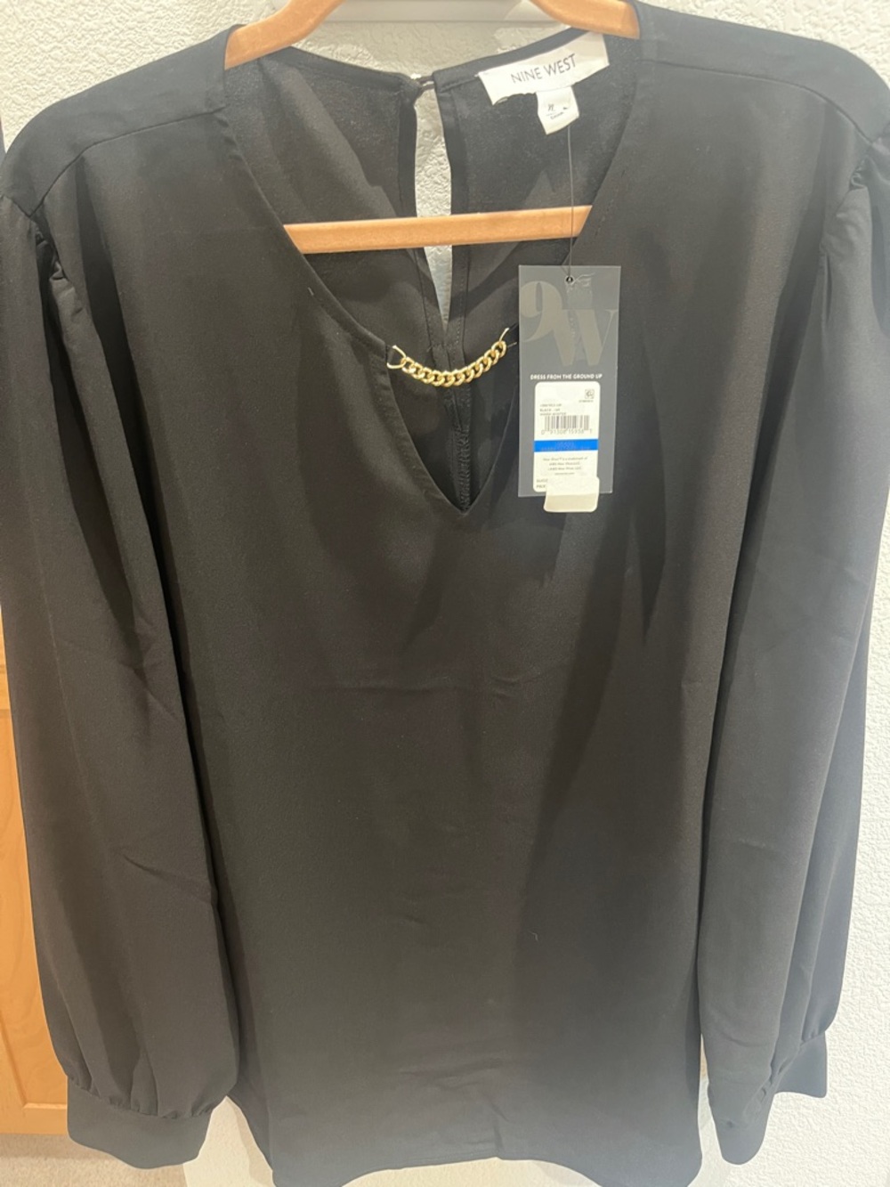 Nine West Black Lightweight Blouse with Chain Neck Detail XL